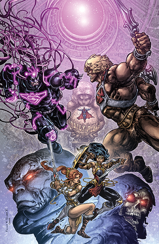 The cover for Injustice vs. The Masters of the Universe .